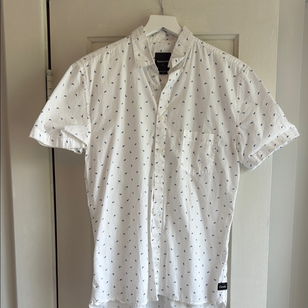 Barney Cools White and Black Casual Button Down Shirt